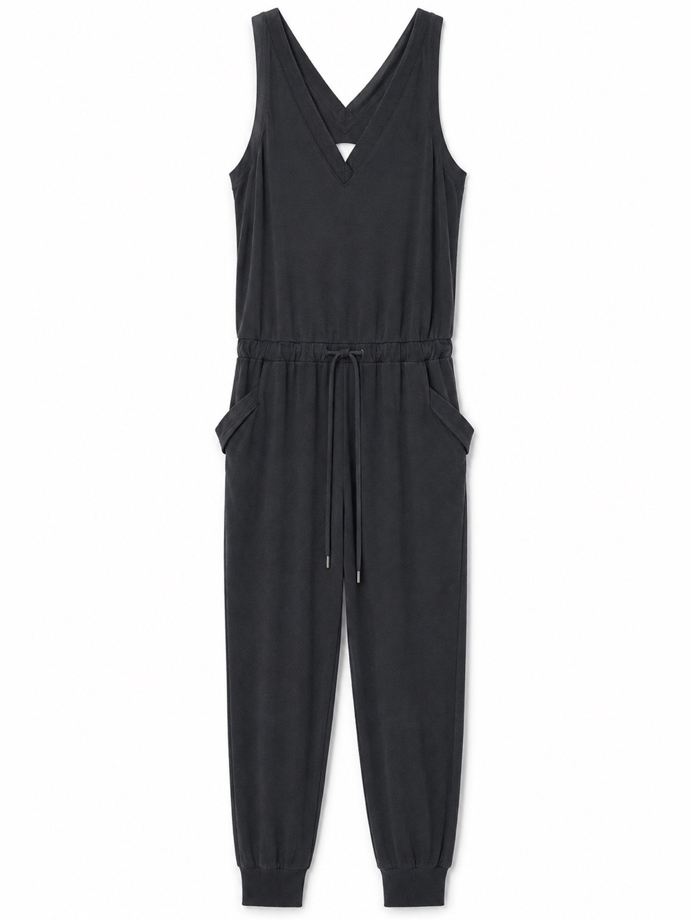 Lou & Grey Charcoal Sleeveless V-Neck Drawstring Jogger Jumpsuit - XS